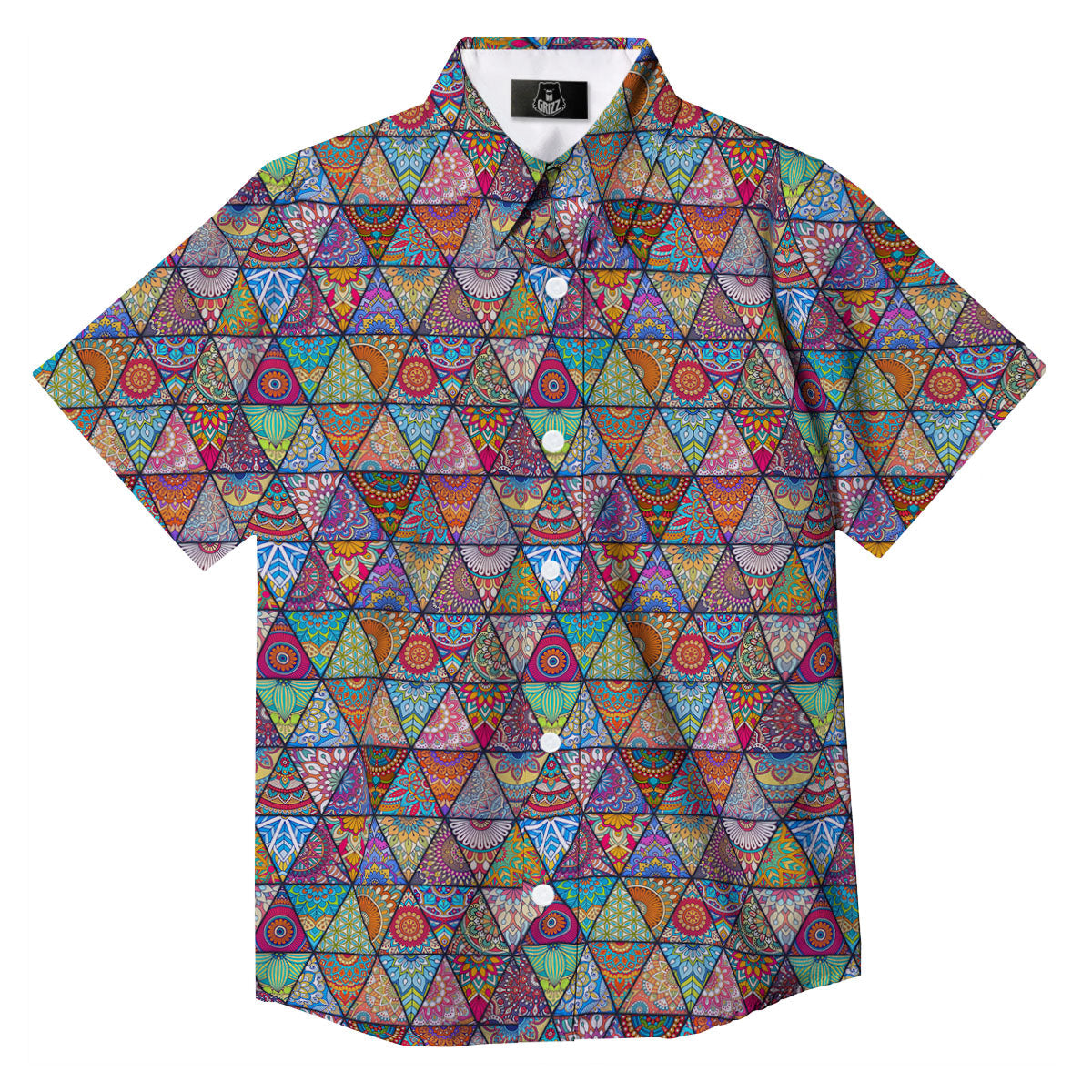 Patchwork Ethnic Mandala Print Pattern Button Up Shirt-grizzshop