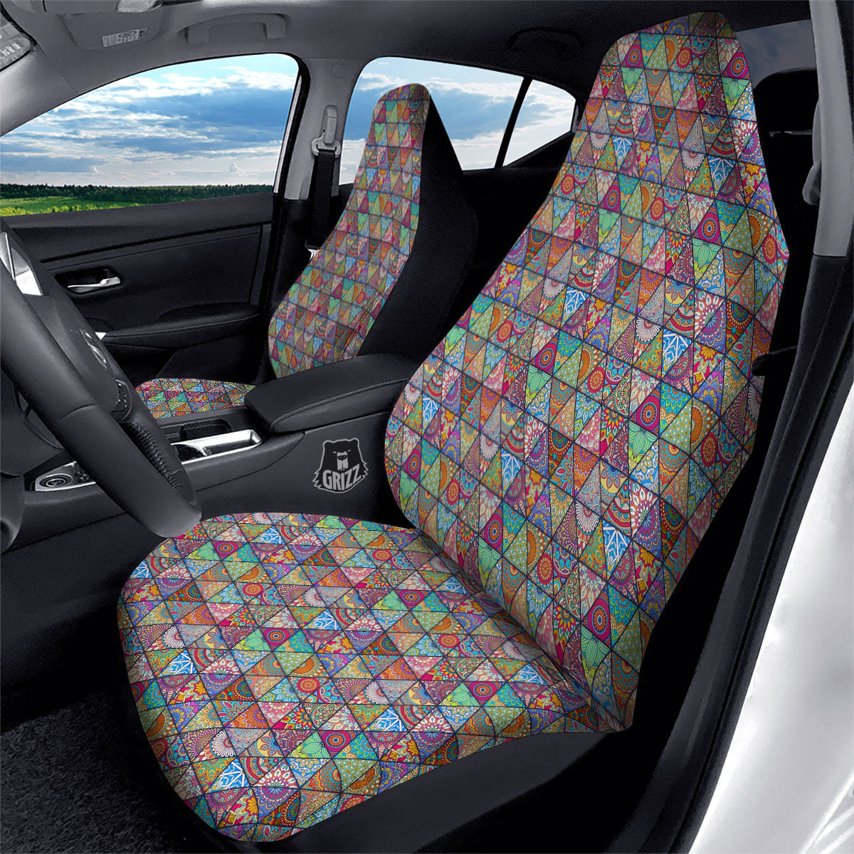 Patchwork Ethnic Mandala Print Pattern Car Seat Covers-grizzshop