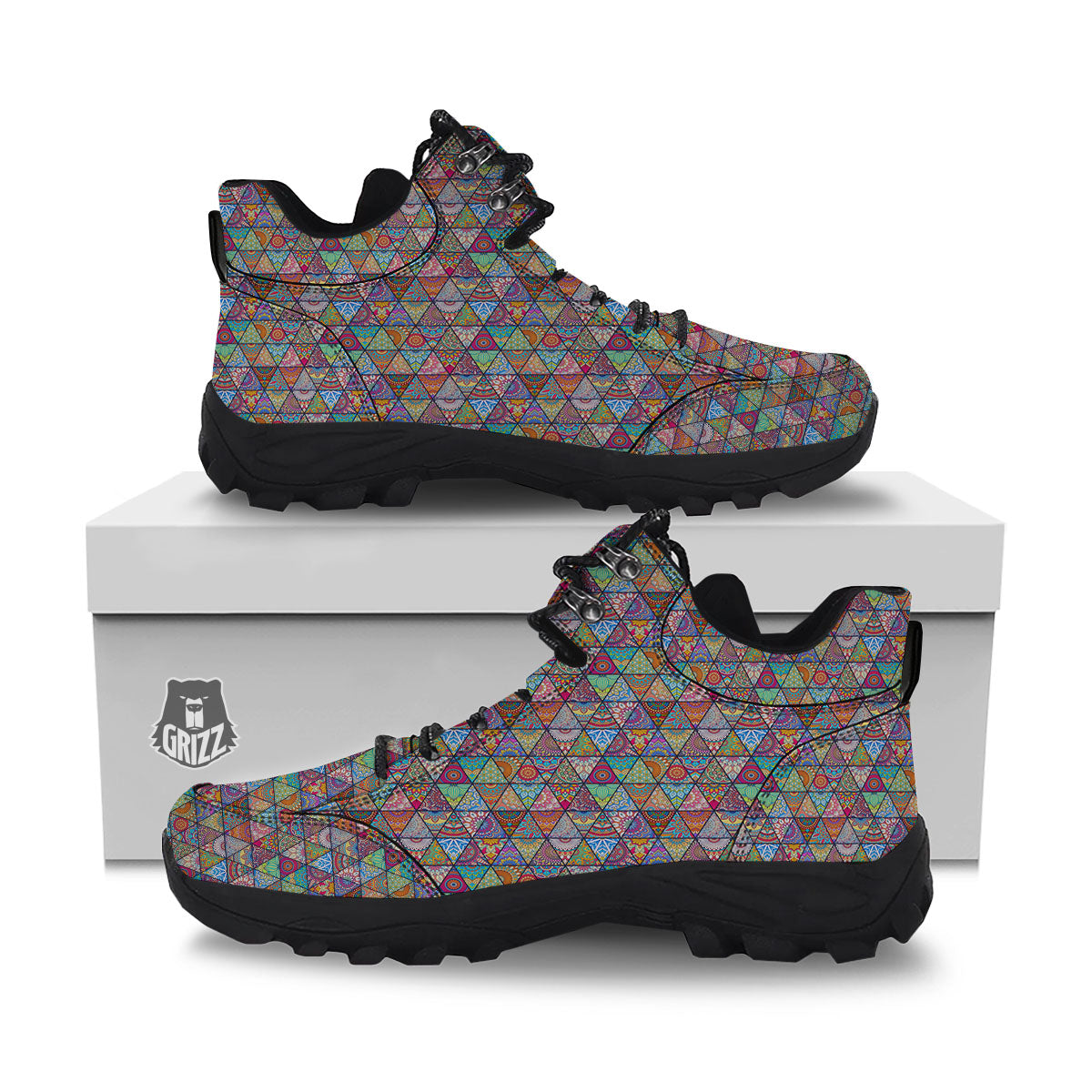 Patchwork Ethnic Mandala Print Pattern Hiking Shoes-grizzshop