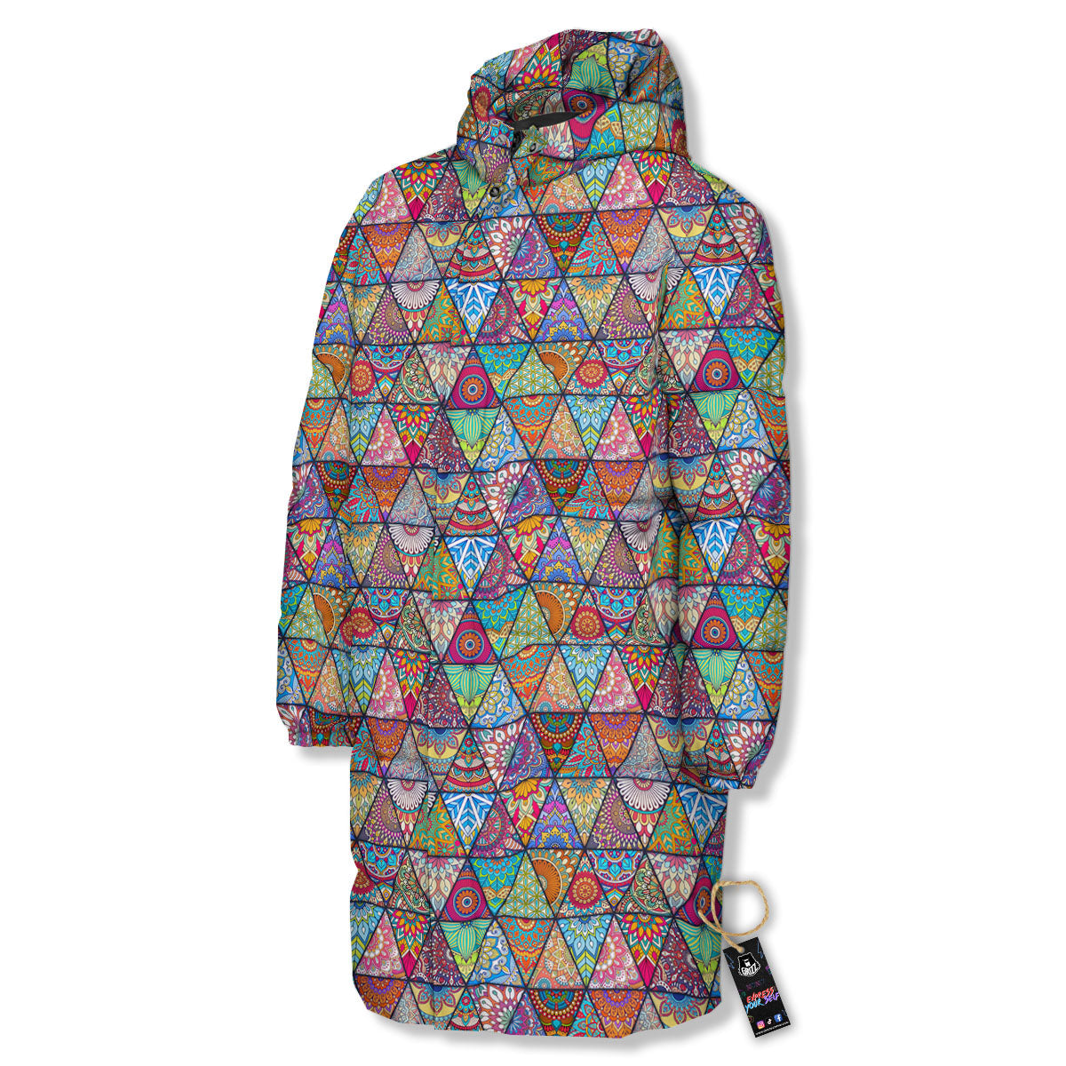 Patchwork Ethnic Mandala Print Pattern Long Down Jacket-grizzshop