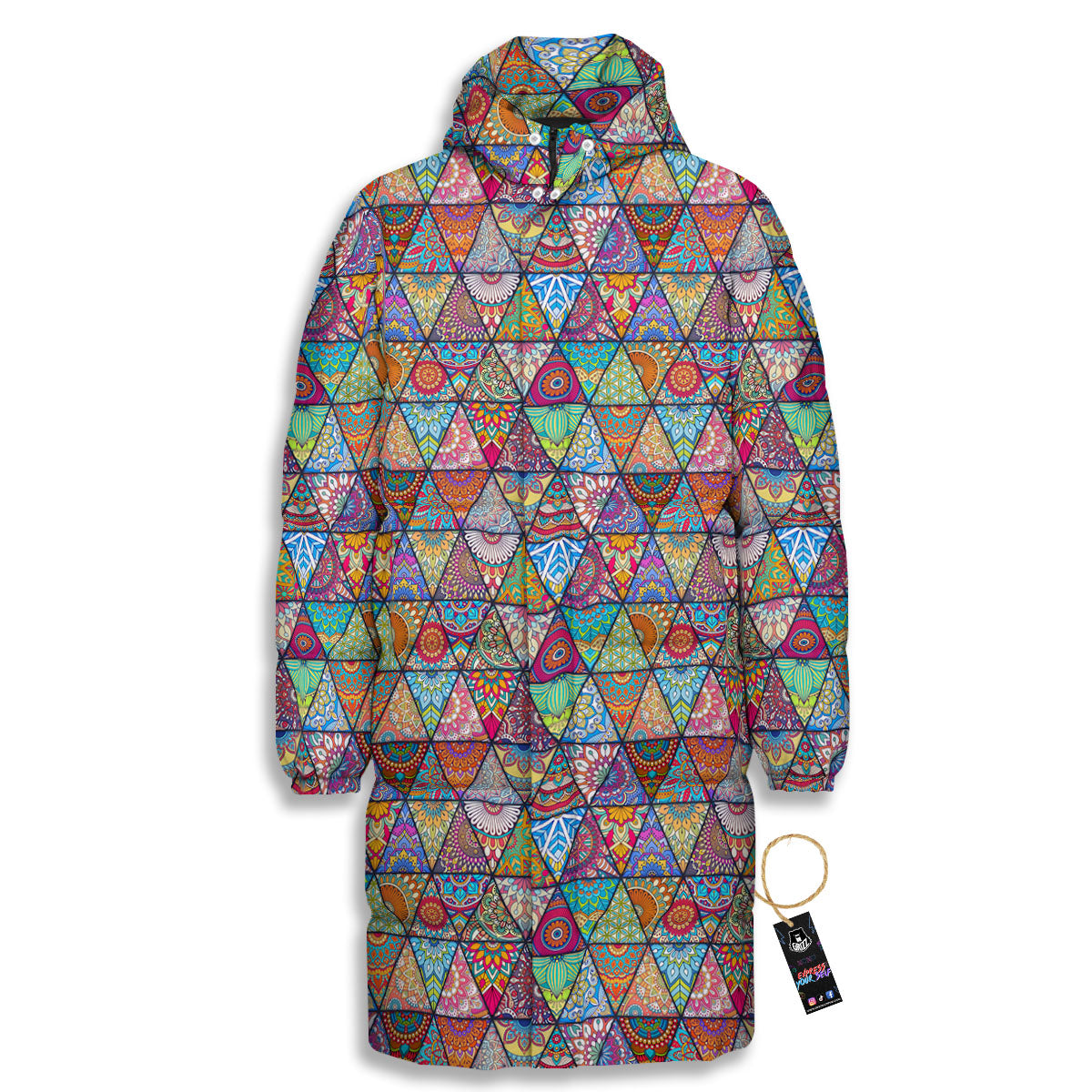 Patchwork Ethnic Mandala Print Pattern Long Down Jacket-grizzshop