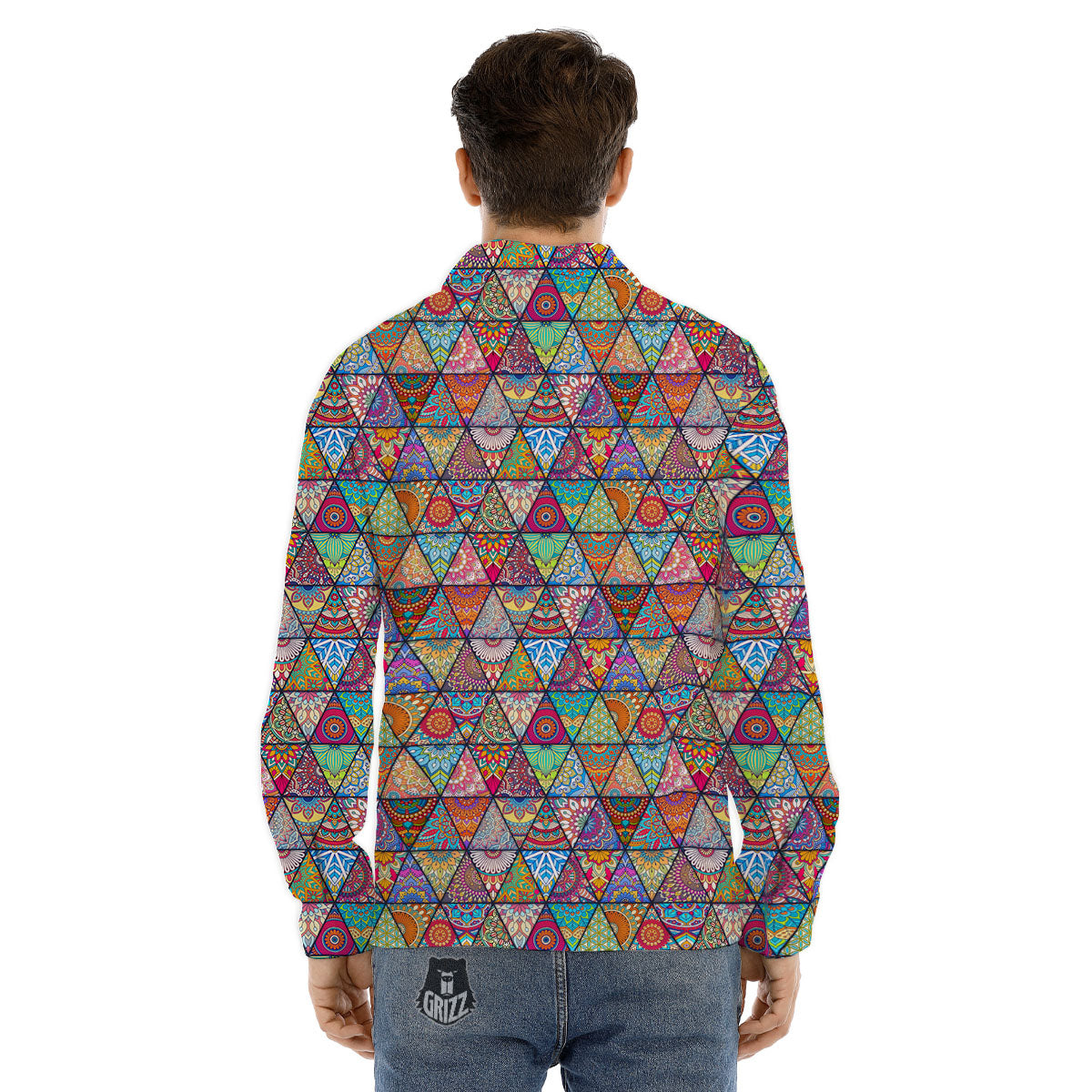 Patchwork Ethnic Mandala Print Pattern Men's Dress Shirts-grizzshop