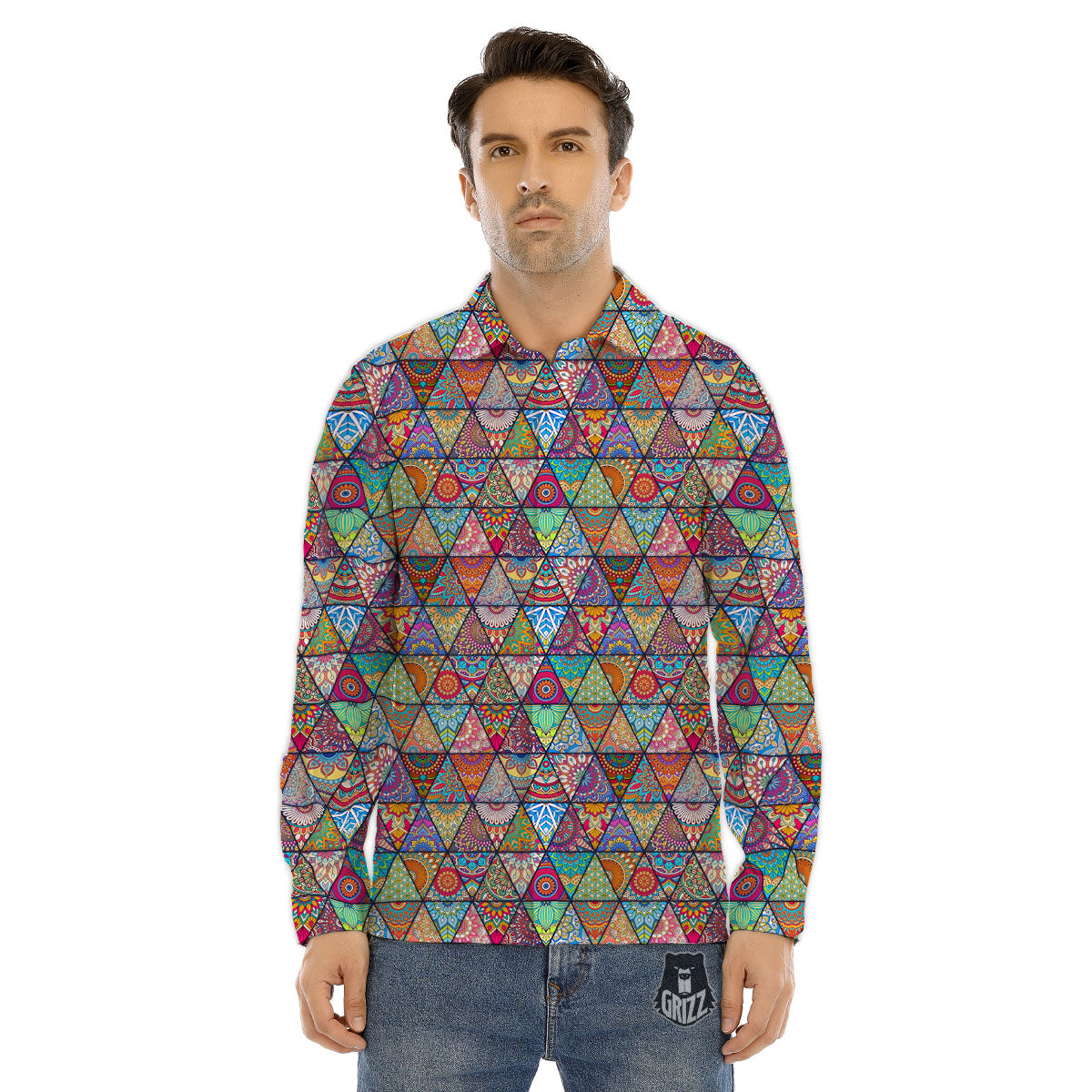 Patchwork Ethnic Mandala Print Pattern Men's Dress Shirts-grizzshop