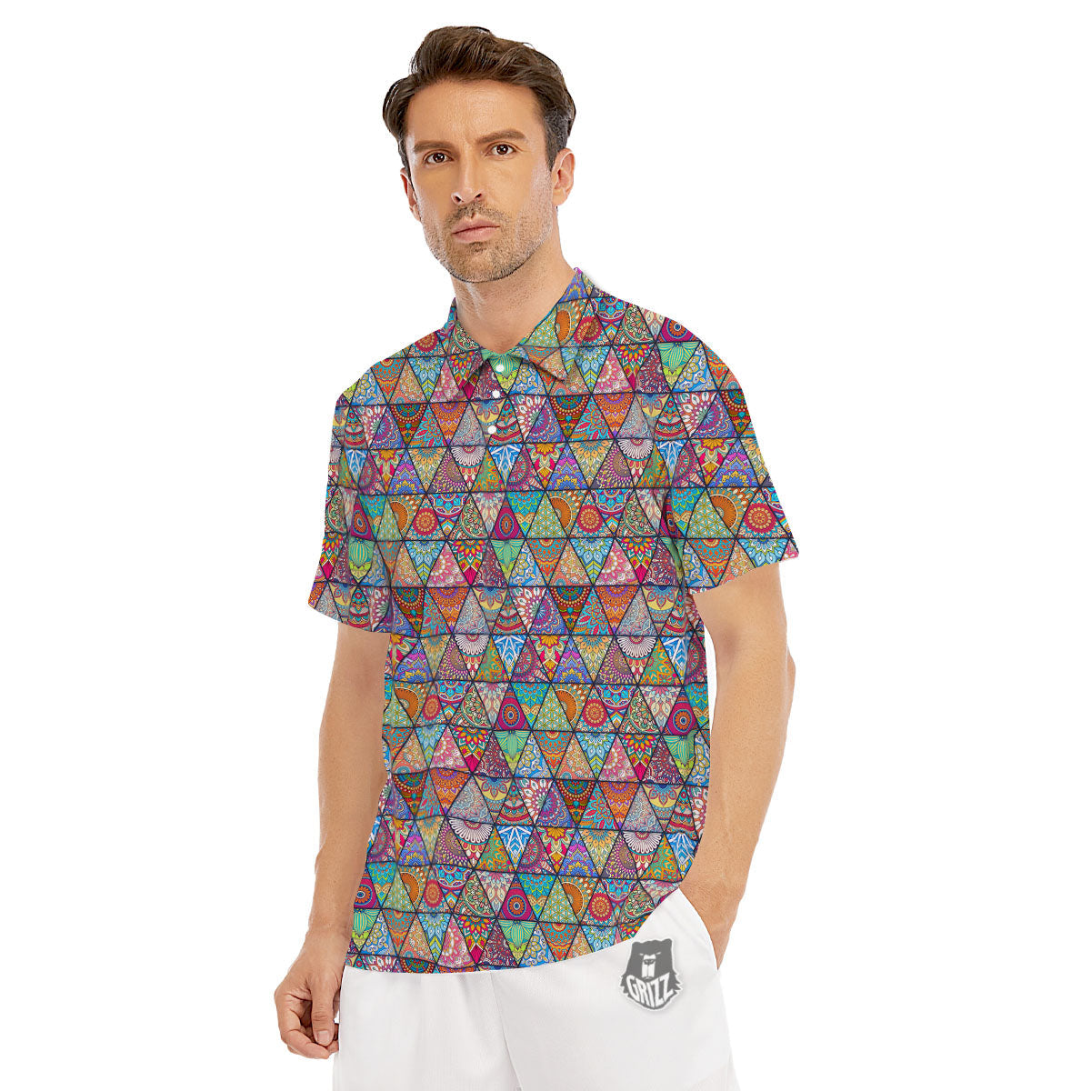 Patchwork Ethnic Mandala Print Pattern Men's Golf Shirts-grizzshop