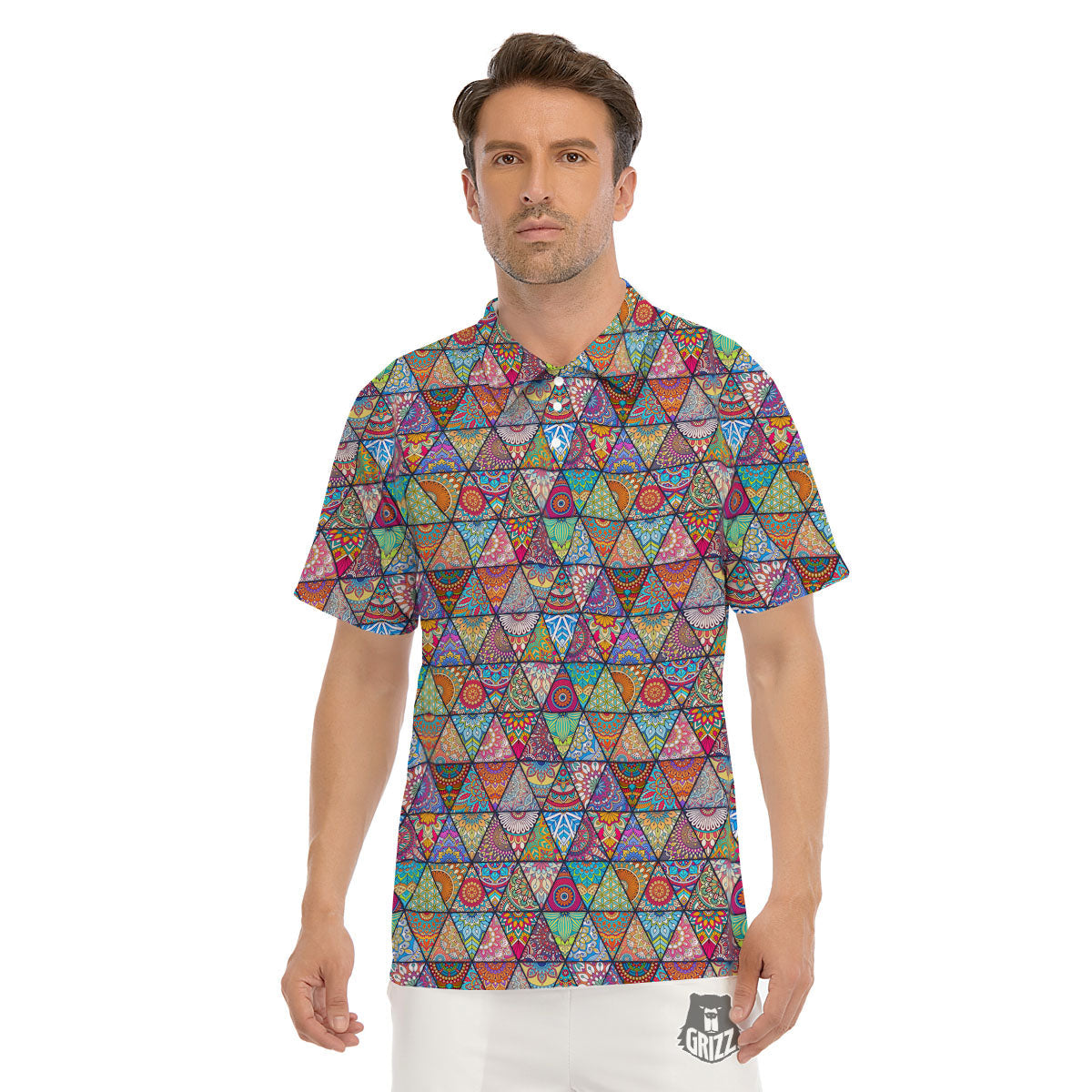 Patchwork Ethnic Mandala Print Pattern Men's Golf Shirts-grizzshop