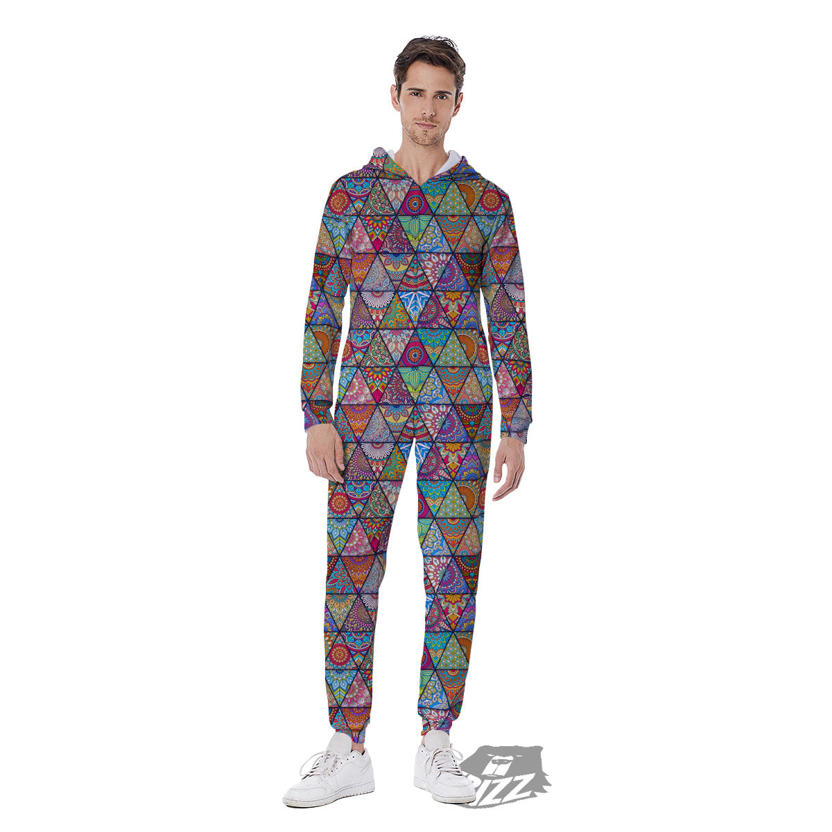 Patchwork Ethnic Mandala Print Pattern Men's Jumpsuit-grizzshop