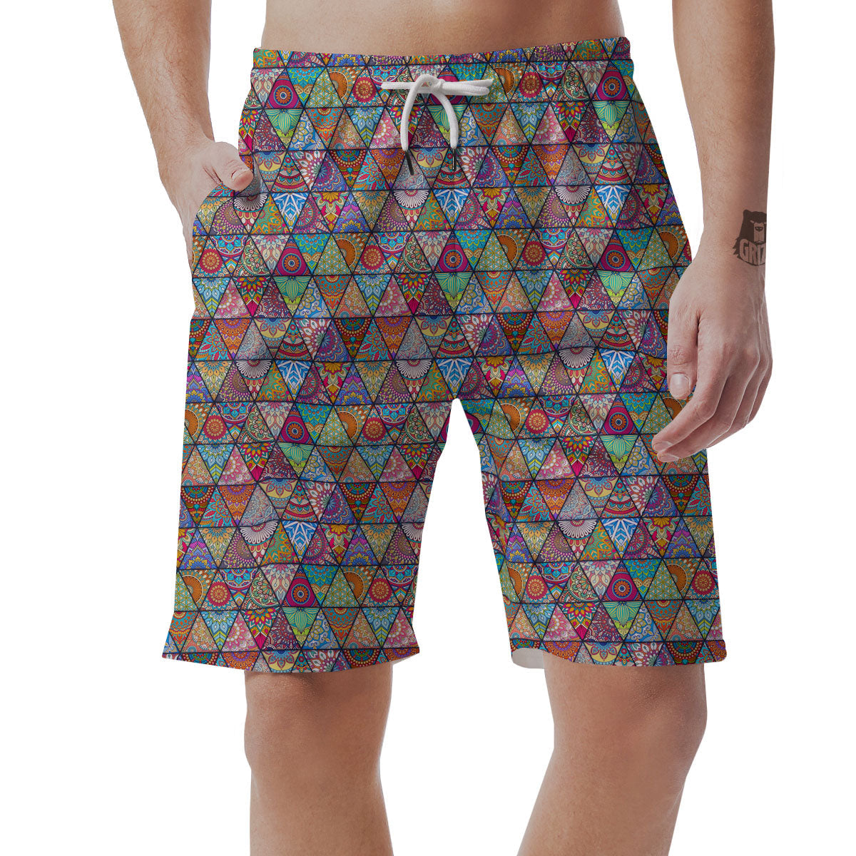 Patchwork Ethnic Mandala Print Pattern Men's Shorts-grizzshop