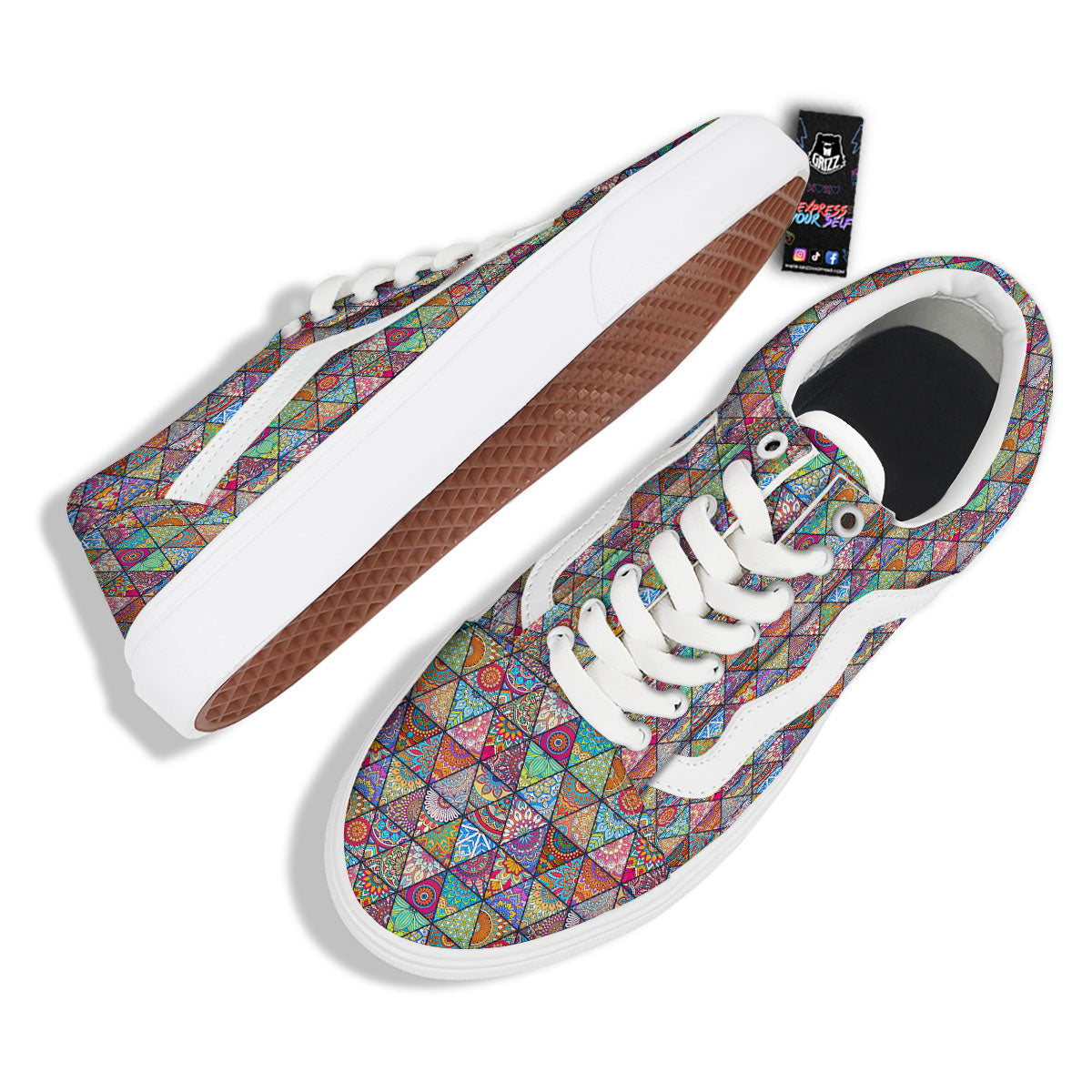 Patchwork Ethnic Mandala Print Pattern Skate Shoes-grizzshop