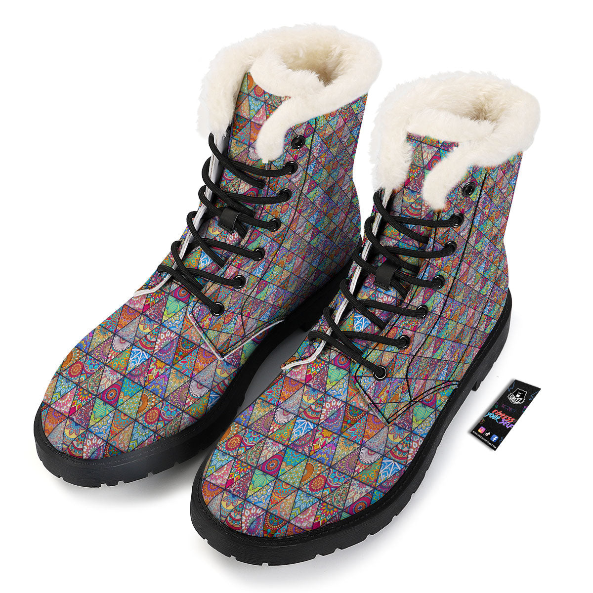 Patchwork Ethnic Mandala Print Pattern Winter Boots-grizzshop