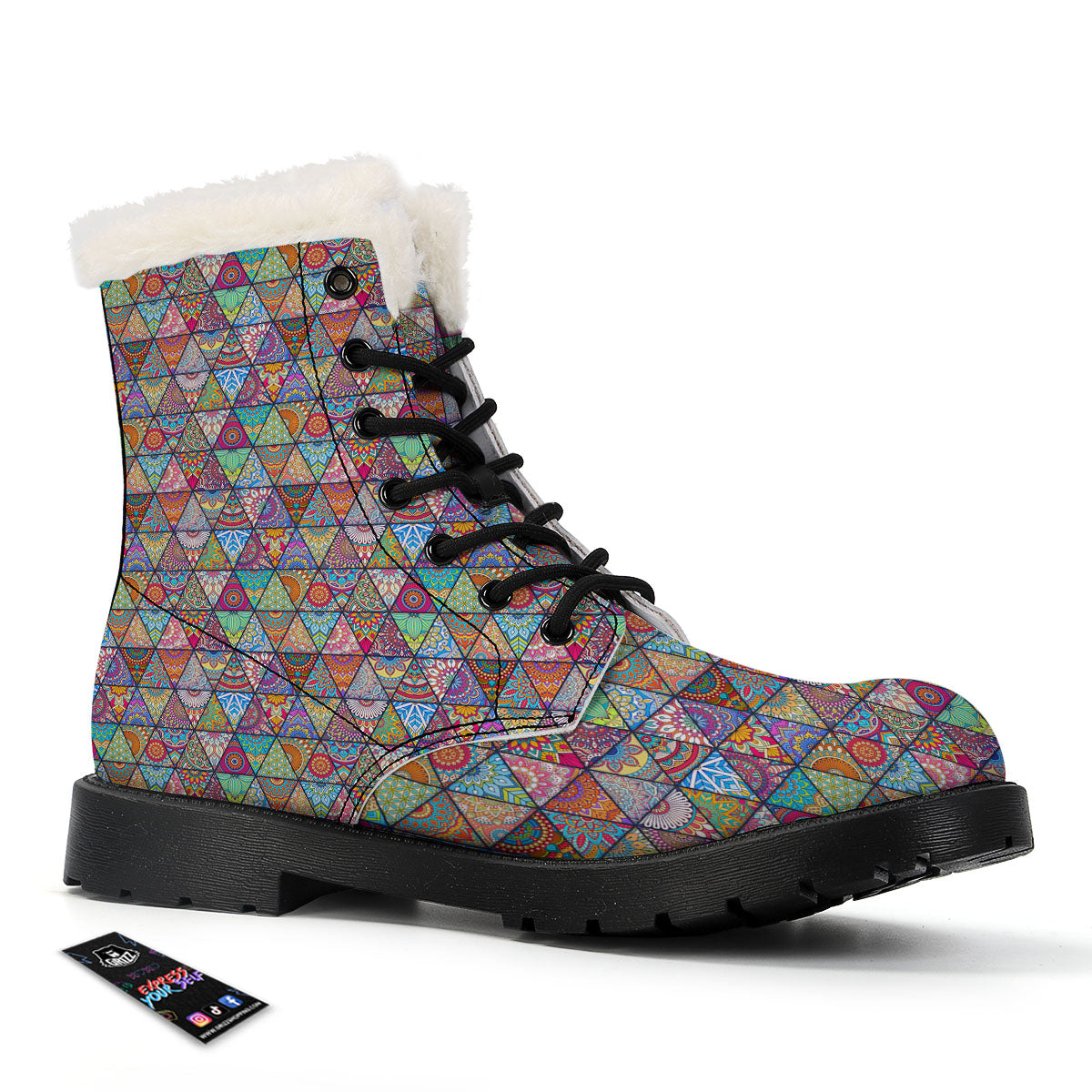 Patchwork Ethnic Mandala Print Pattern Winter Boots-grizzshop