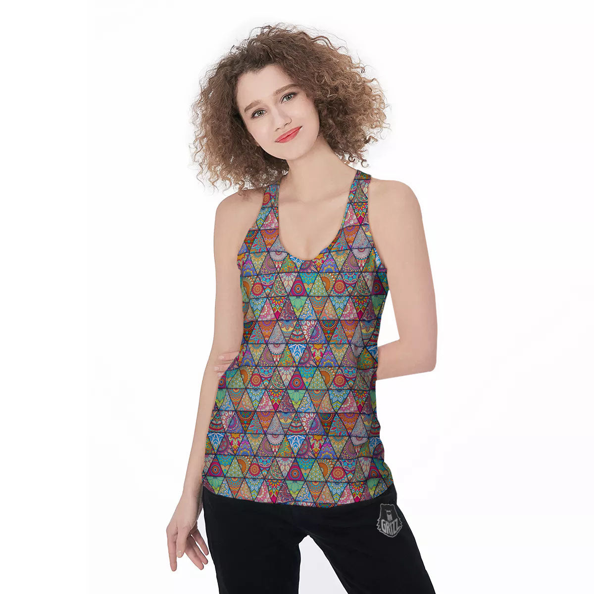 Patchwork Ethnic Mandala Print Pattern Women's Racerback Tank Top-grizzshop