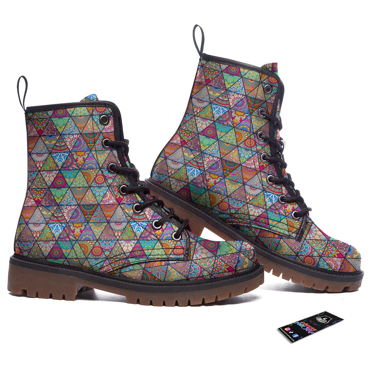 Patchwork Ethnic Mandala Print Pattern Work Boots-grizzshop