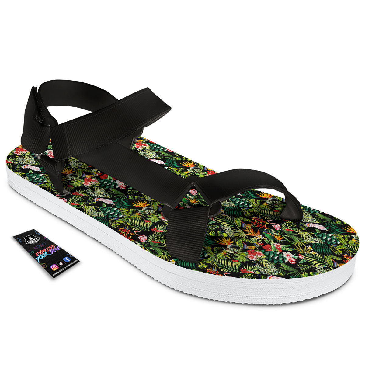 Patchwork Exotic Print Pattern Black Open Toe Sandals-grizzshop