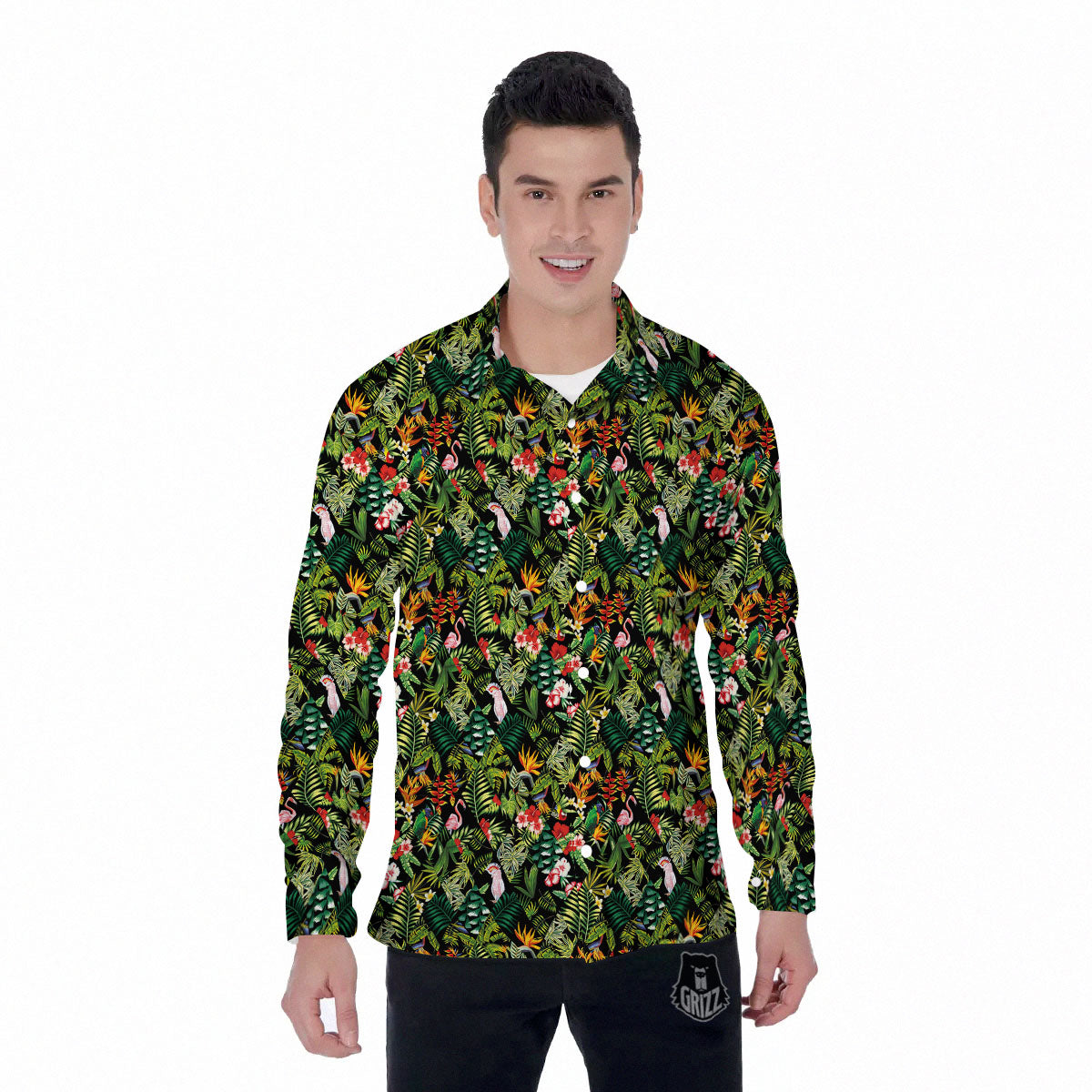 Patchwork Exotic Print Pattern Men's Long Sleeve Shirts-grizzshop