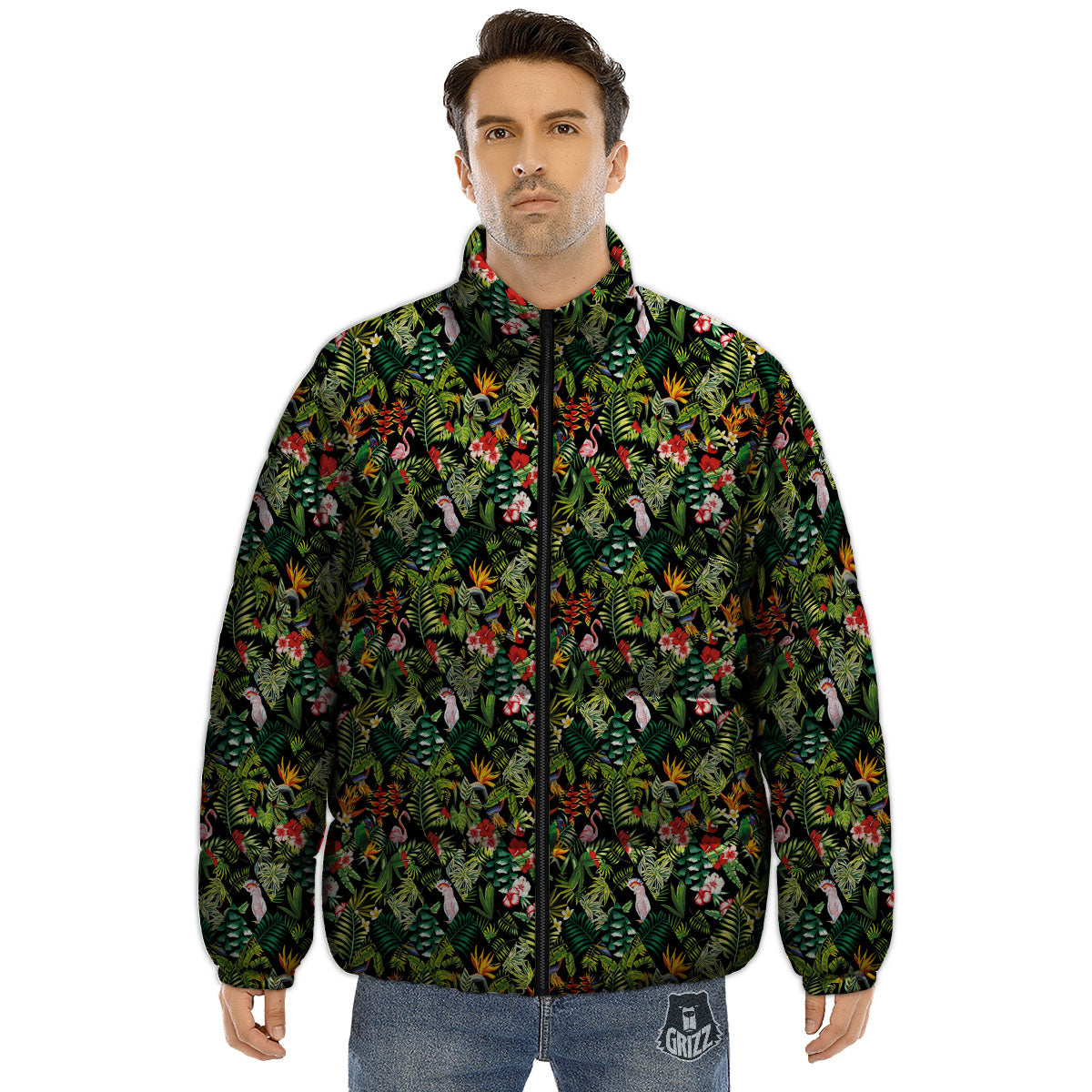 Patchwork Exotic Print Pattern Puffer Jacket-grizzshop