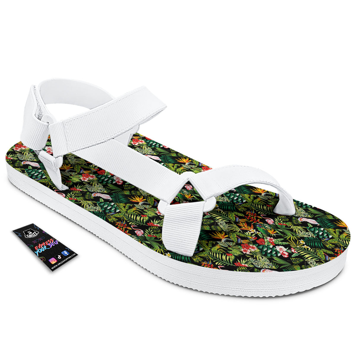 Patchwork Exotic Print Pattern White Open Toe Sandals-grizzshop