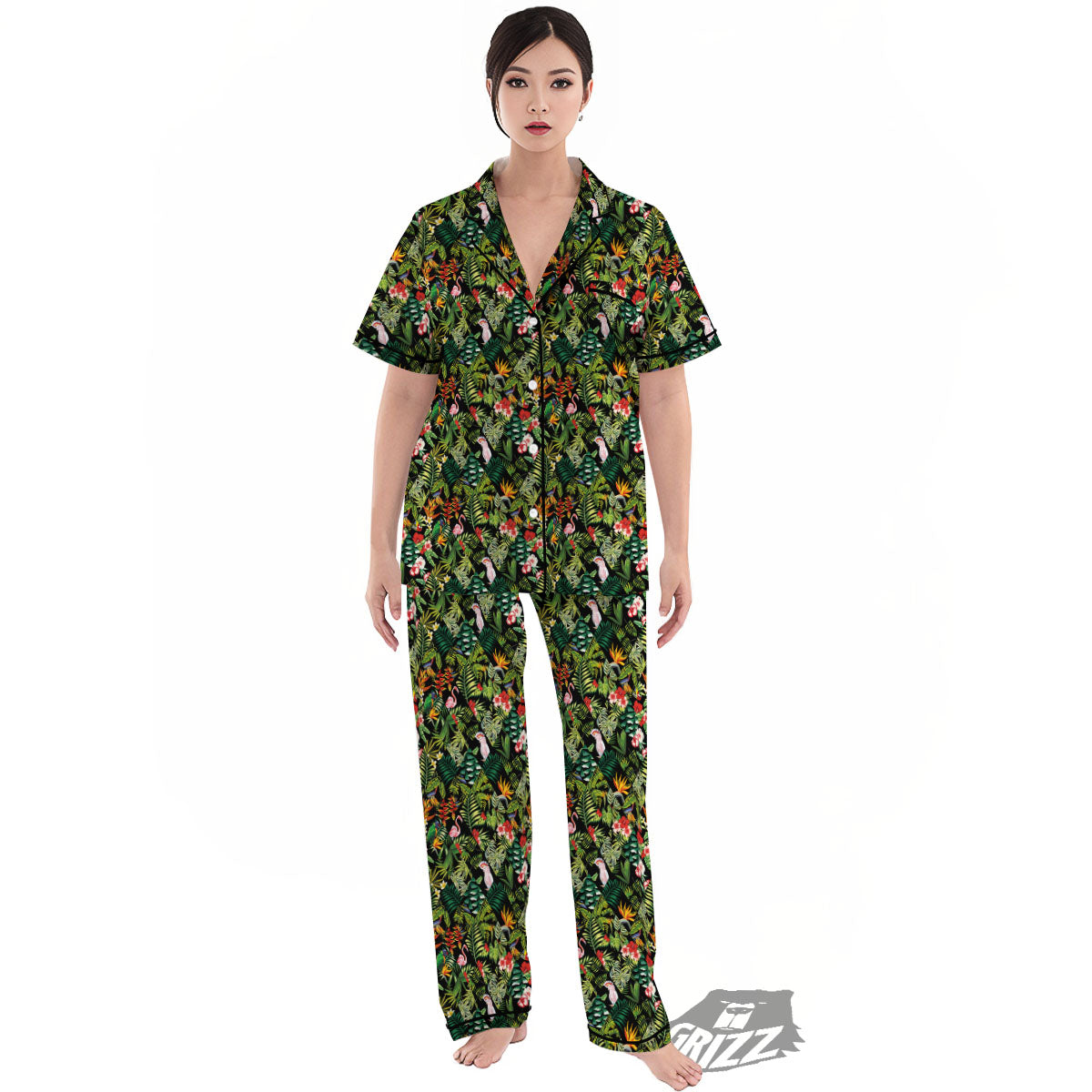 Patchwork Exotic Print Pattern Women's Pajamas Set-grizzshop