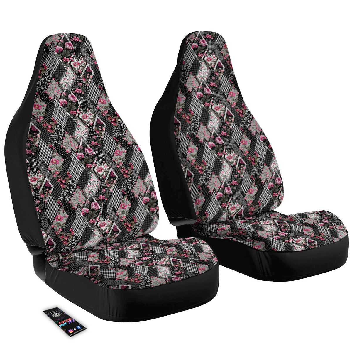 Patchwork Floral Black Pink Print Pattern Car Seat Covers-grizzshop