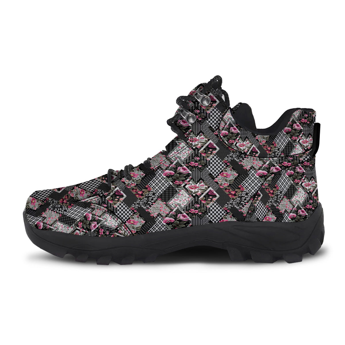 Patchwork Floral Black Pink Print Pattern Hiking Shoes-grizzshop