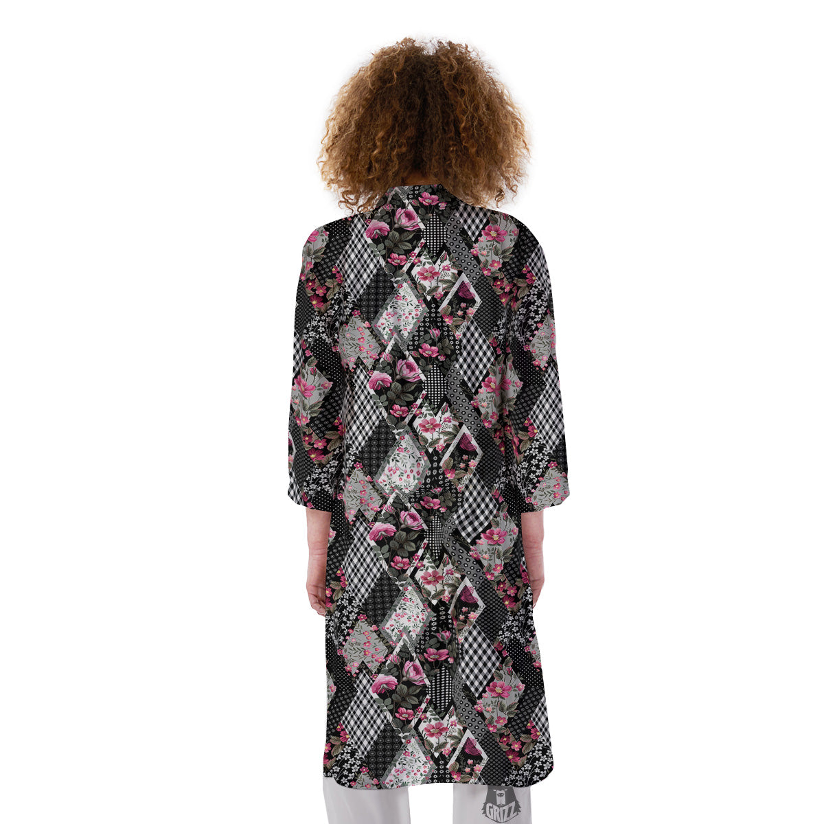 Patchwork Floral Black Pink Print Pattern Kimono-grizzshop