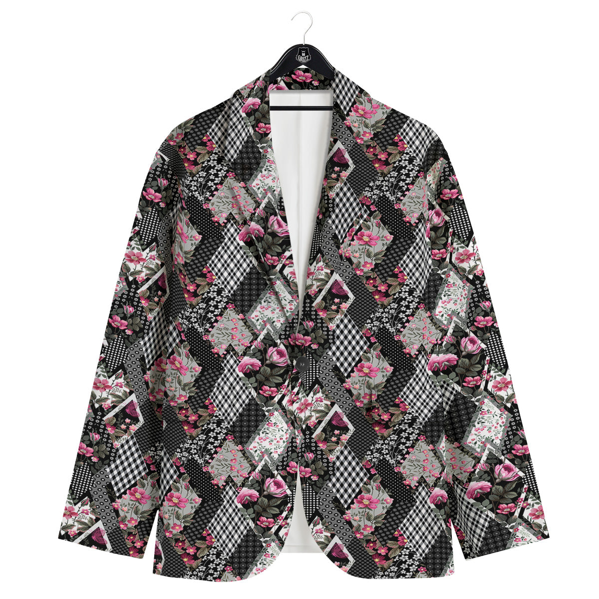 Patchwork Floral Black Pink Print Pattern Men's Sport Coat-grizzshop