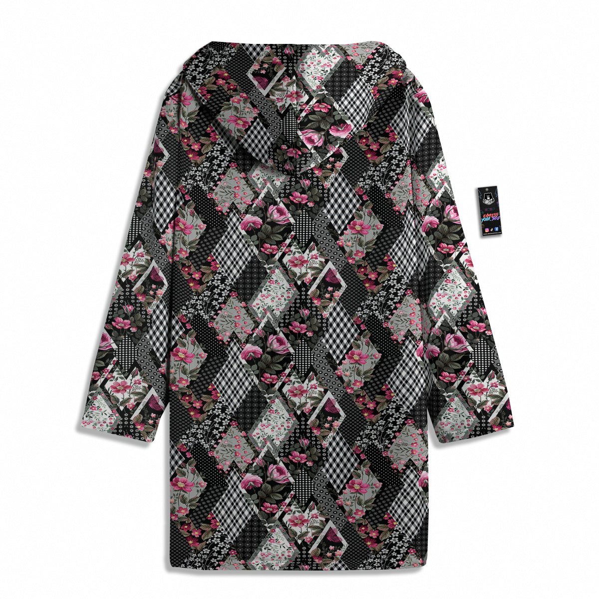 Patchwork Floral Black Pink Print Pattern Men's Windbreaker Jacket-grizzshop