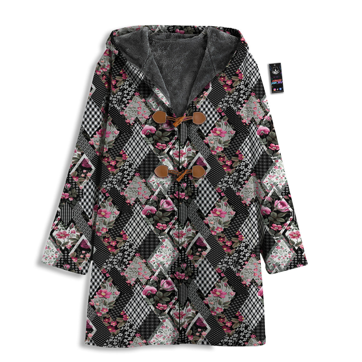 Patchwork Floral Black Pink Print Pattern Men's Windbreaker Jacket-grizzshop