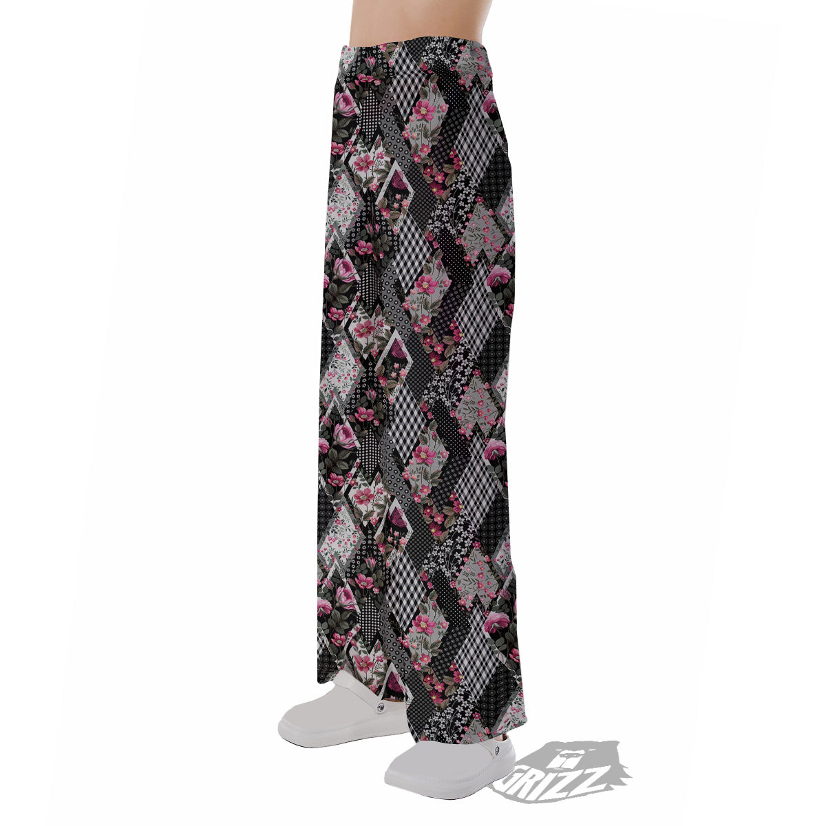Patchwork Floral Black Pink Print Pattern Pajama Pants-grizzshop