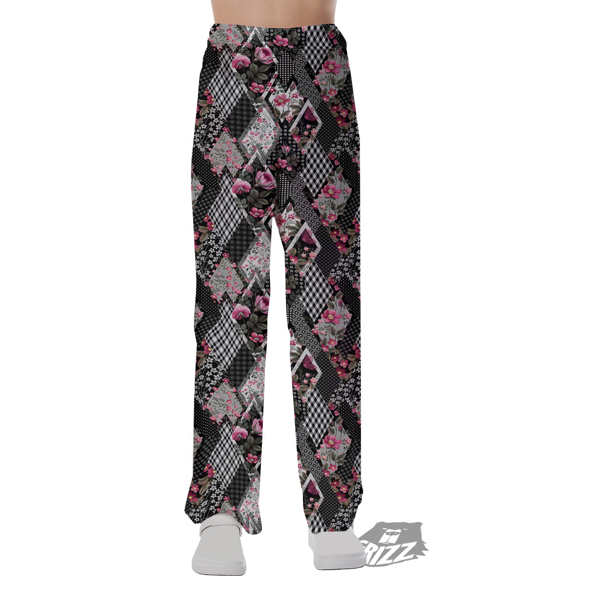 Patchwork Floral Black Pink Print Pattern Pajama Pants-grizzshop