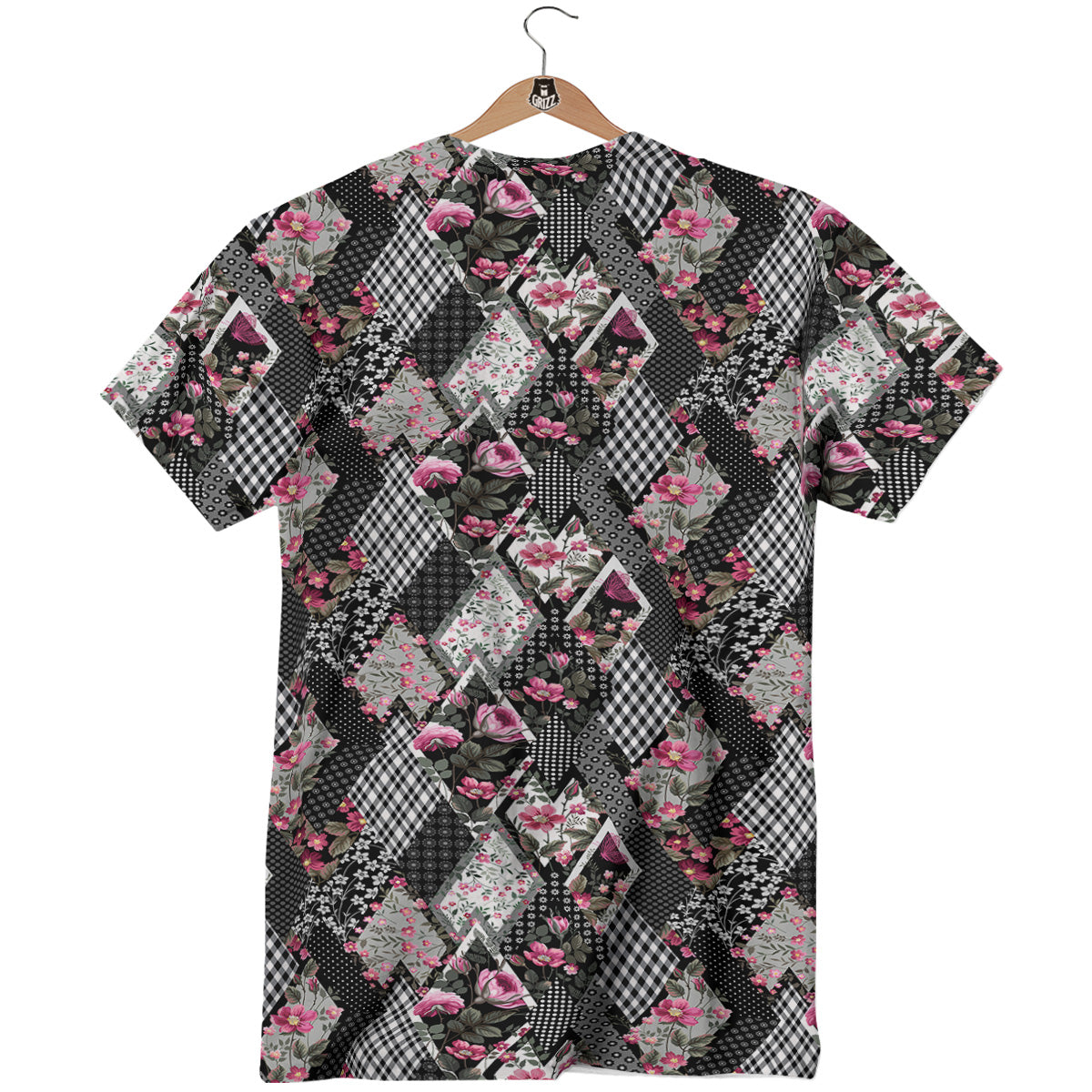 Patchwork Floral Black Pink Print Pattern T-Shirt-grizzshop