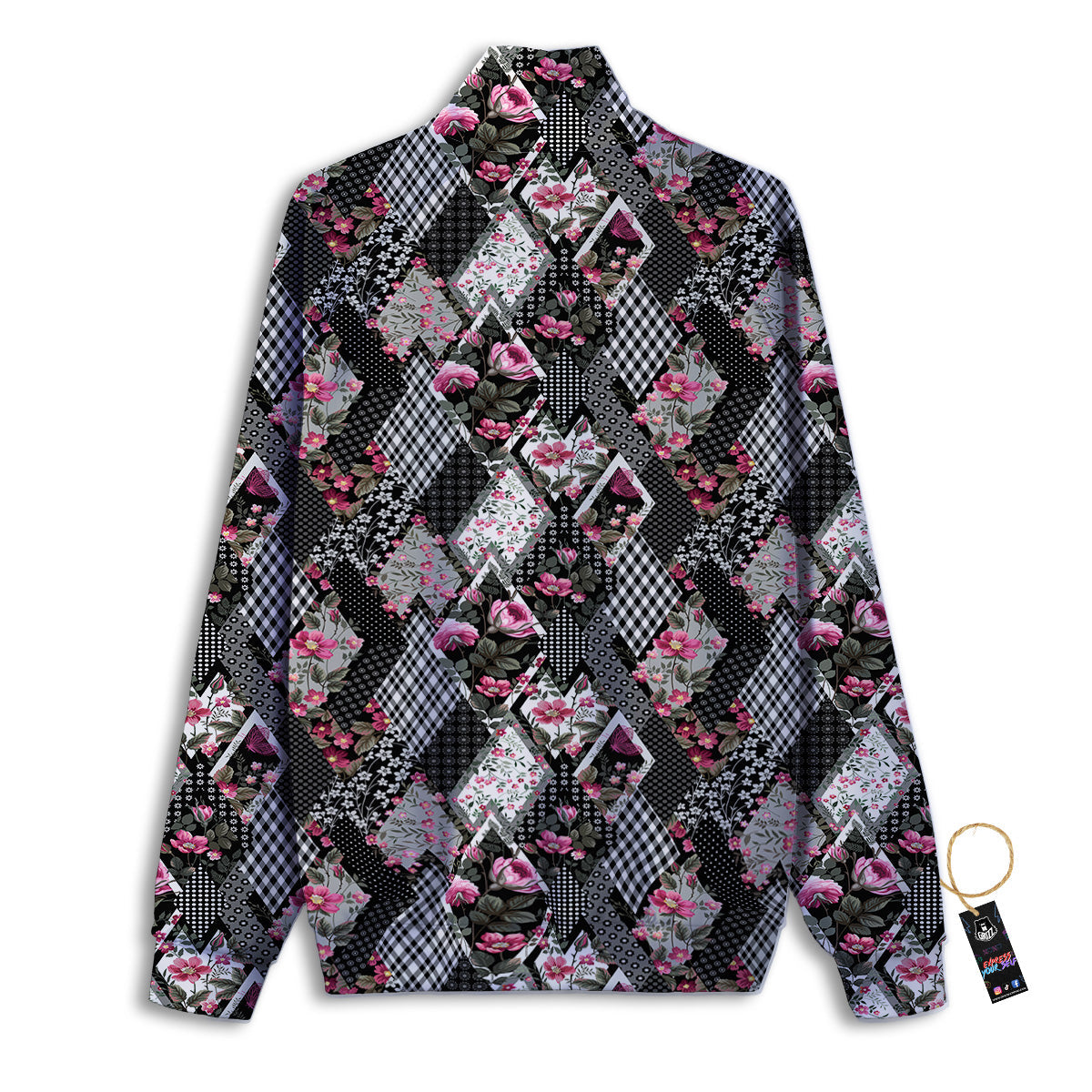 Patchwork Floral Black Pink Print Pattern Track Jacket-grizzshop
