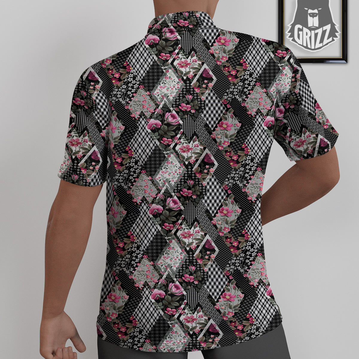 Patchwork Floral Black Pink Print Pattern Untucked Shirts-grizzshop
