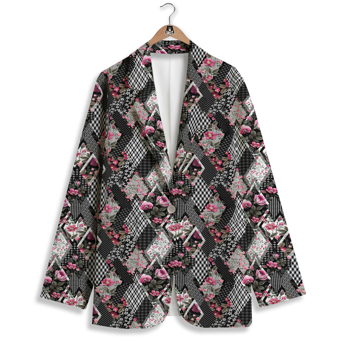 Patchwork Floral Black Pink Print Pattern Women's Blazer-grizzshop