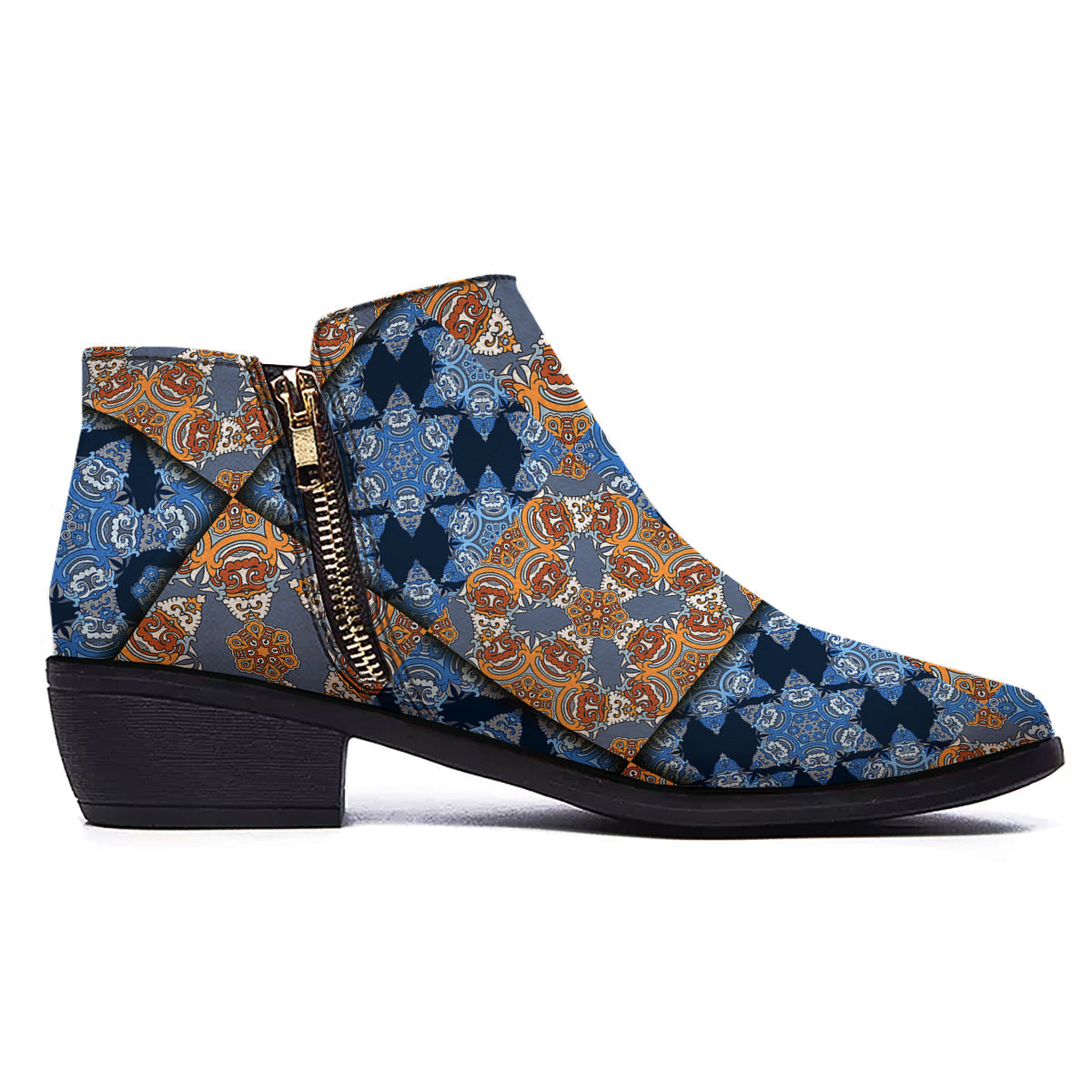 Patchwork Floral Vintage Print Pattern Ankle Boots-grizzshop
