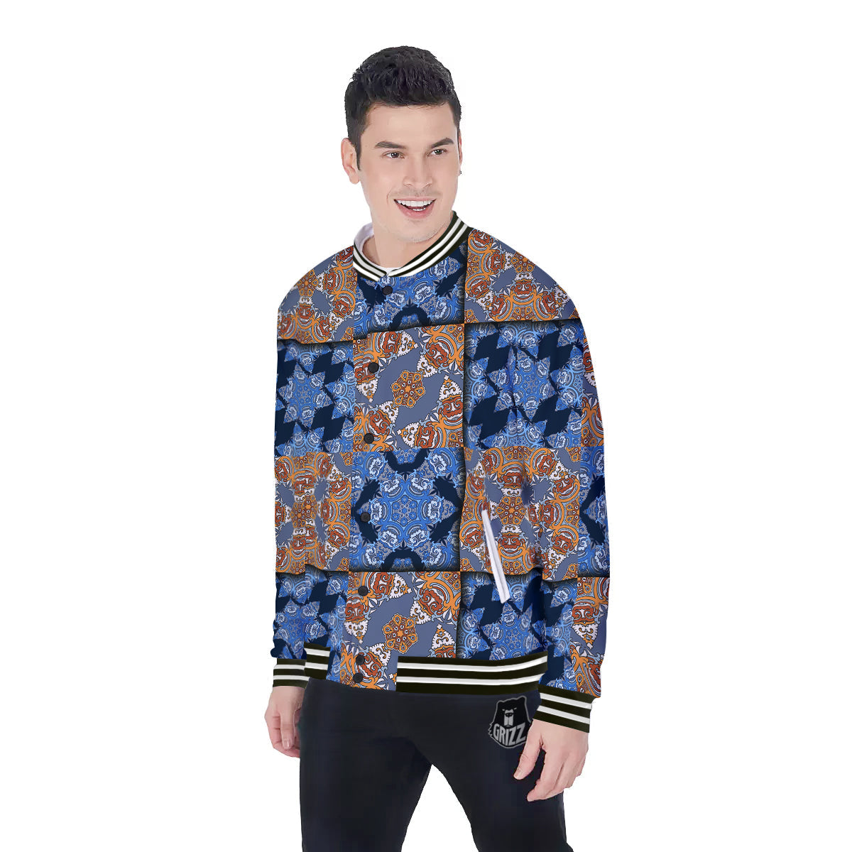 Patchwork Floral Vintage Print Pattern Baseball Jacket-grizzshop