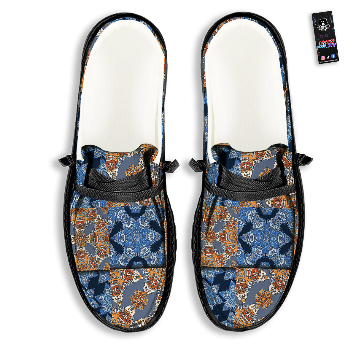 Patchwork Floral Vintage Print Pattern Black Loafers-grizzshop