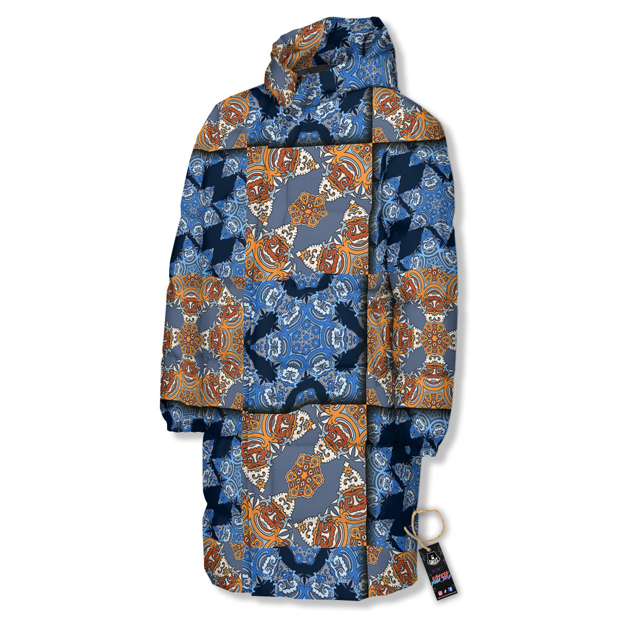 Patchwork Floral Vintage Print Pattern Long Down Jacket-grizzshop