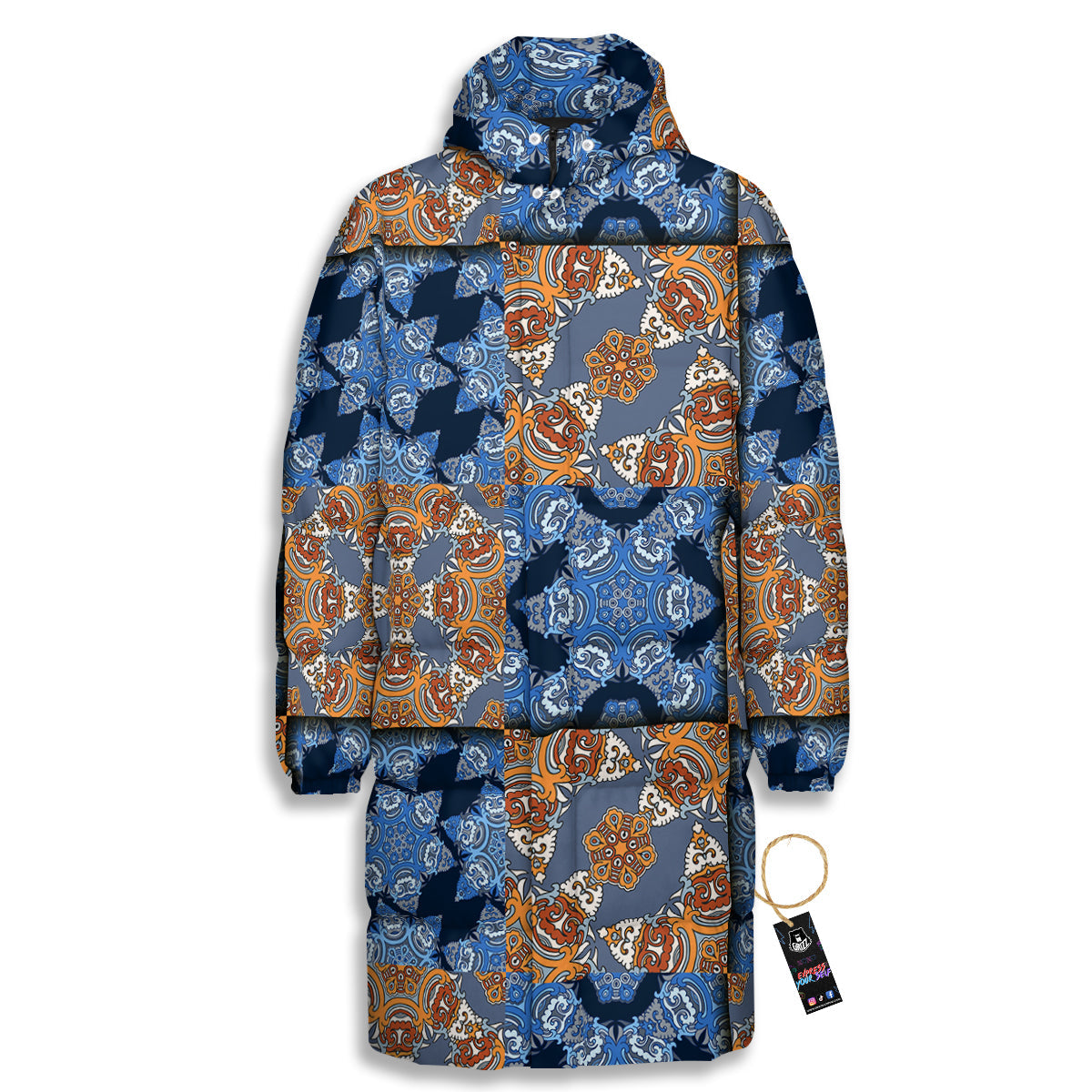 Patchwork Floral Vintage Print Pattern Long Down Jacket-grizzshop