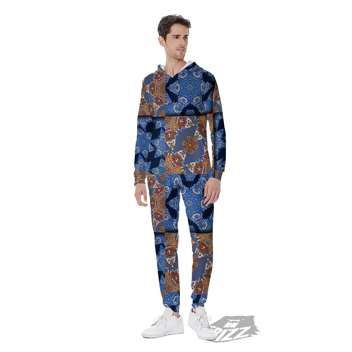 Patchwork Floral Vintage Print Pattern Men's Jumpsuit-grizzshop