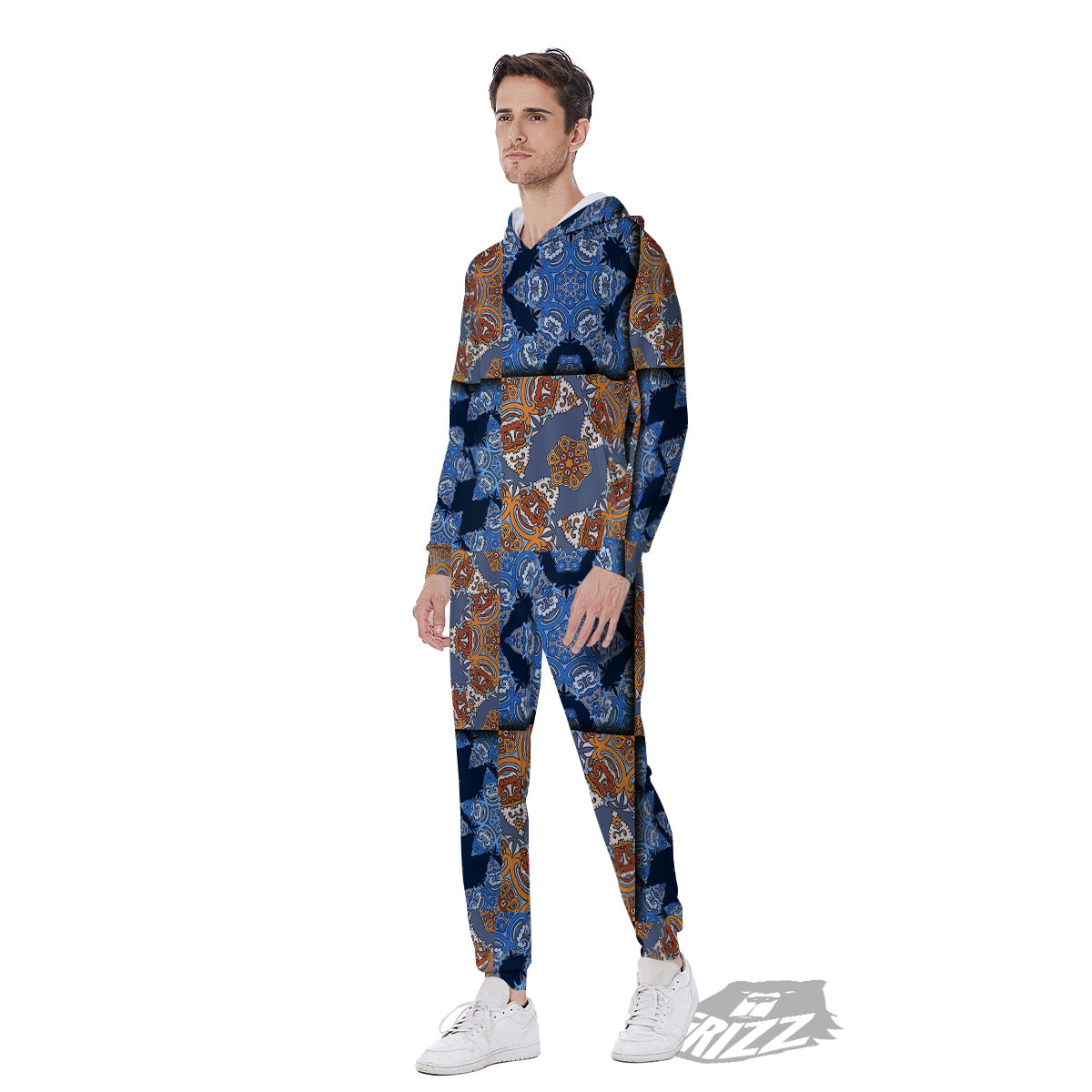 Patchwork Floral Vintage Print Pattern Men's Jumpsuit-grizzshop