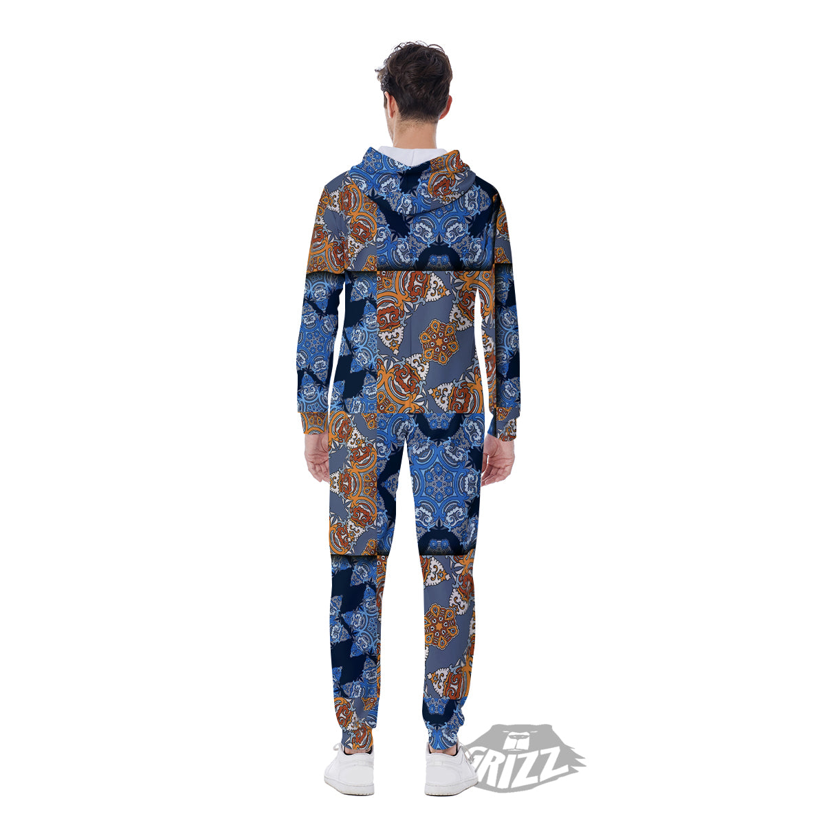 Patchwork Floral Vintage Print Pattern Men's Jumpsuit-grizzshop