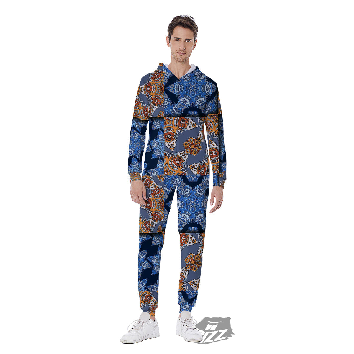 Patchwork Floral Vintage Print Pattern Men's Jumpsuit-grizzshop