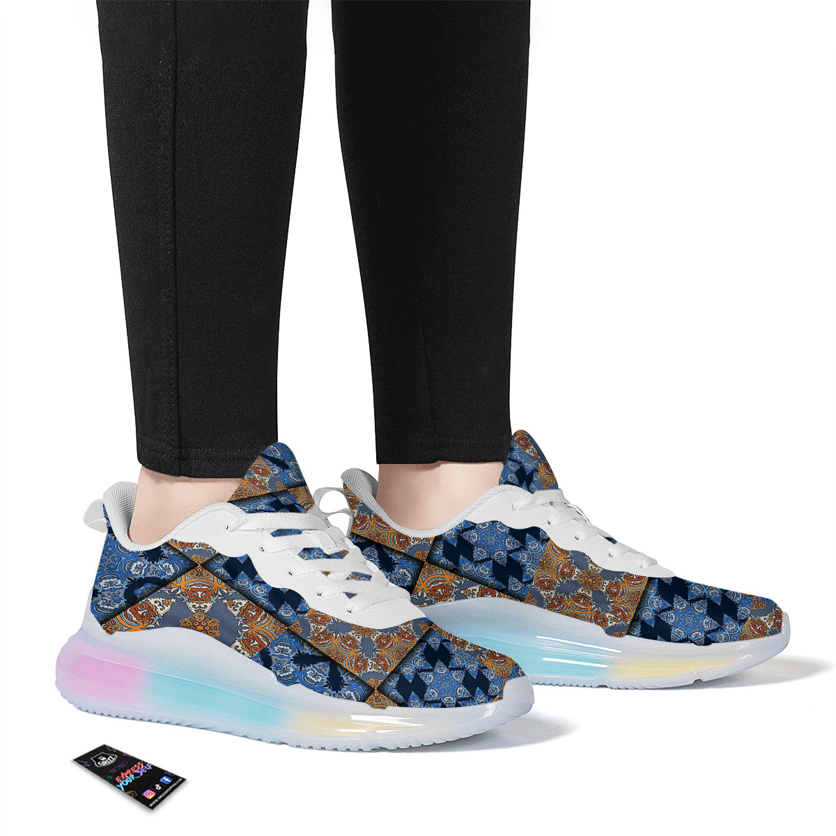 Patchwork Floral Vintage Print Pattern Running Sneakers-grizzshop