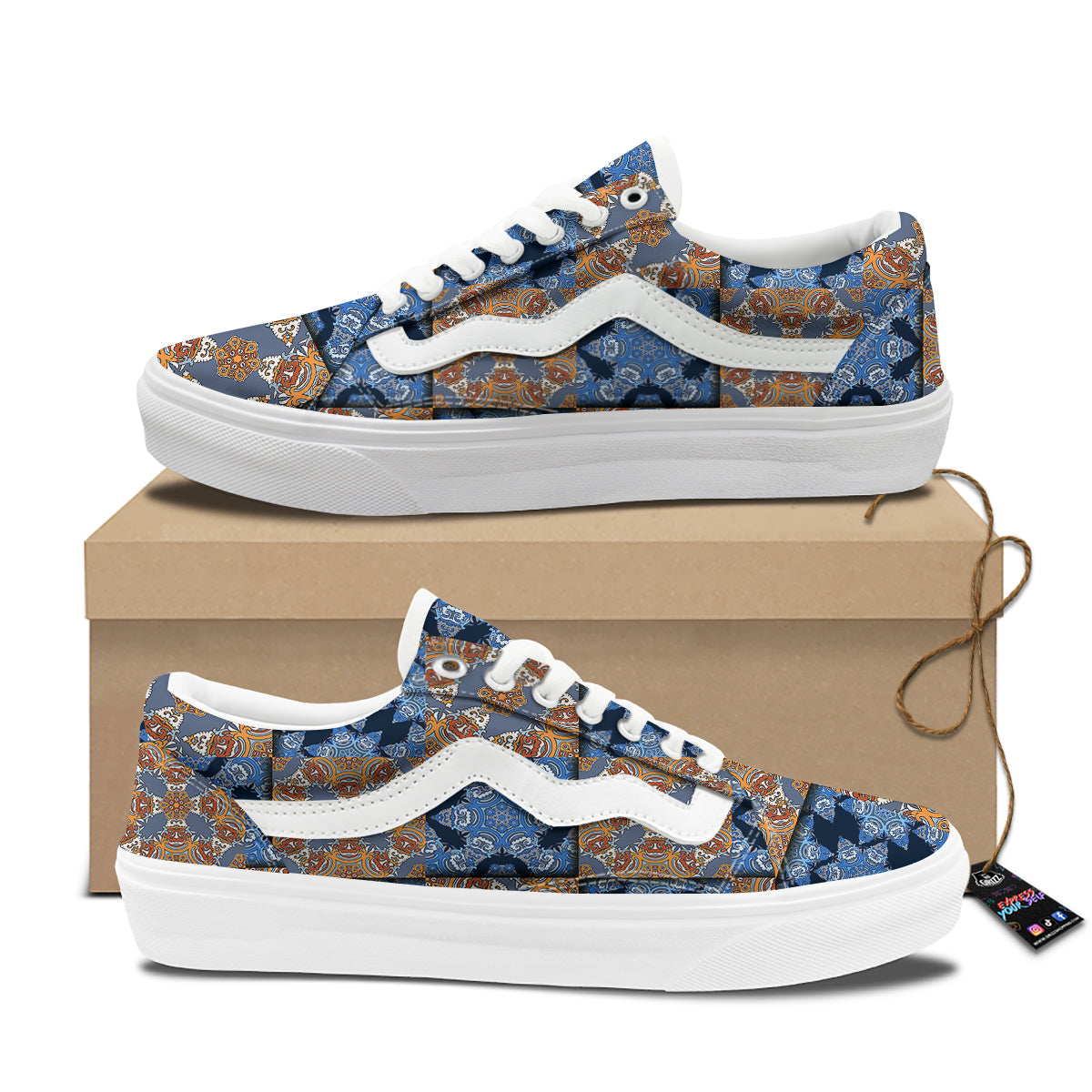 Patchwork Floral Vintage Print Pattern Skate Shoes-grizzshop