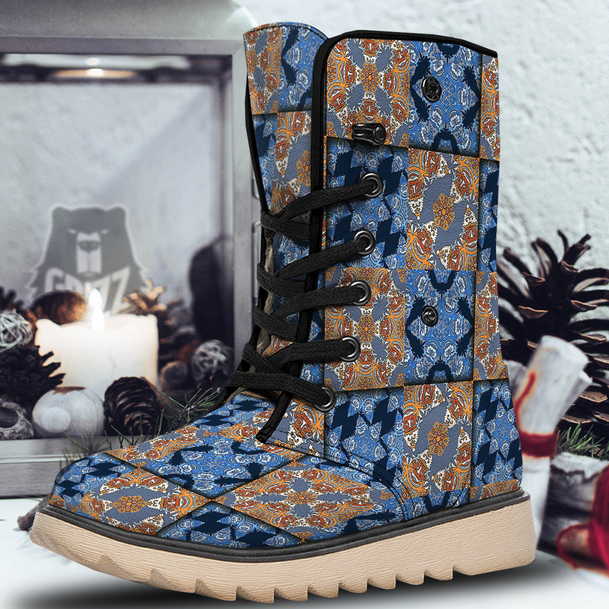 Patchwork Floral Vintage Print Pattern Snow Boots-grizzshop