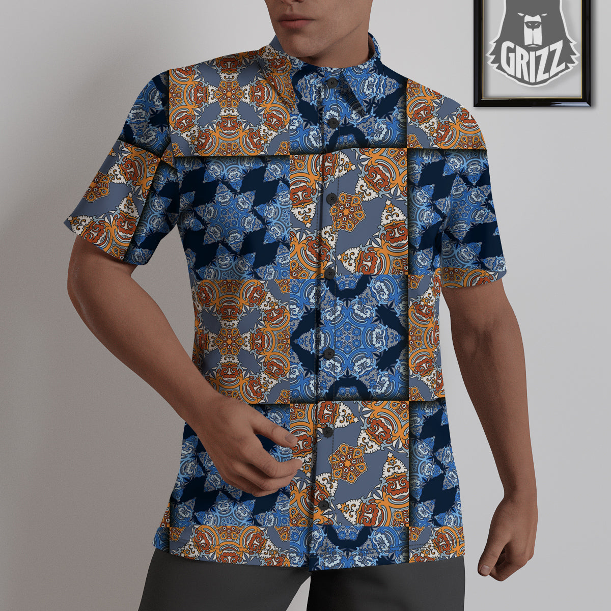 Patchwork Floral Vintage Print Pattern Untucked Shirts-grizzshop