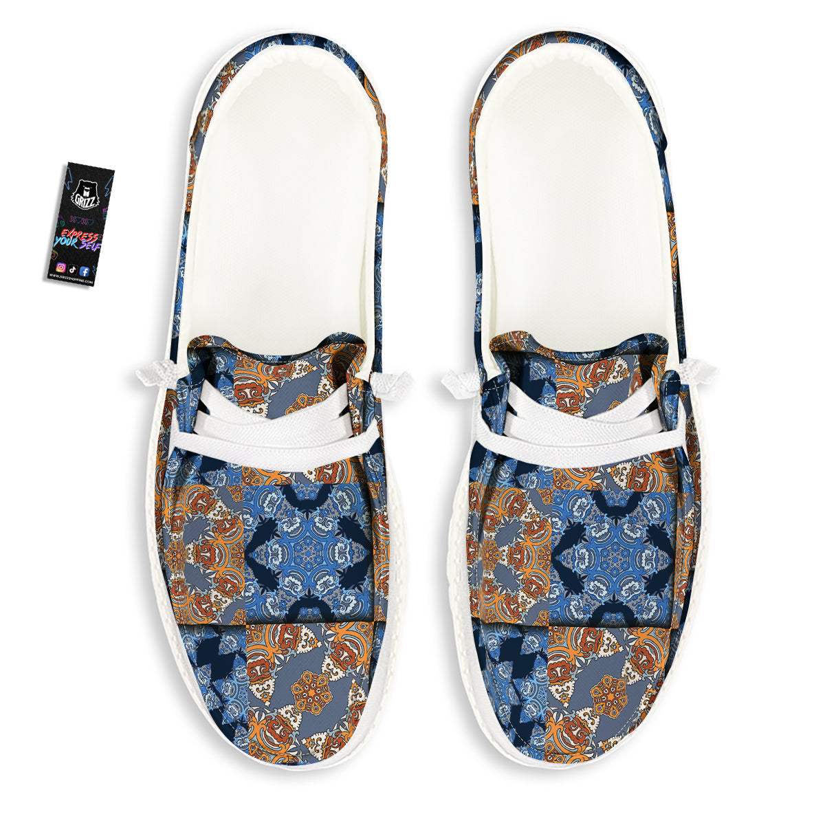 Patchwork Floral Vintage Print Pattern White Loafers-grizzshop