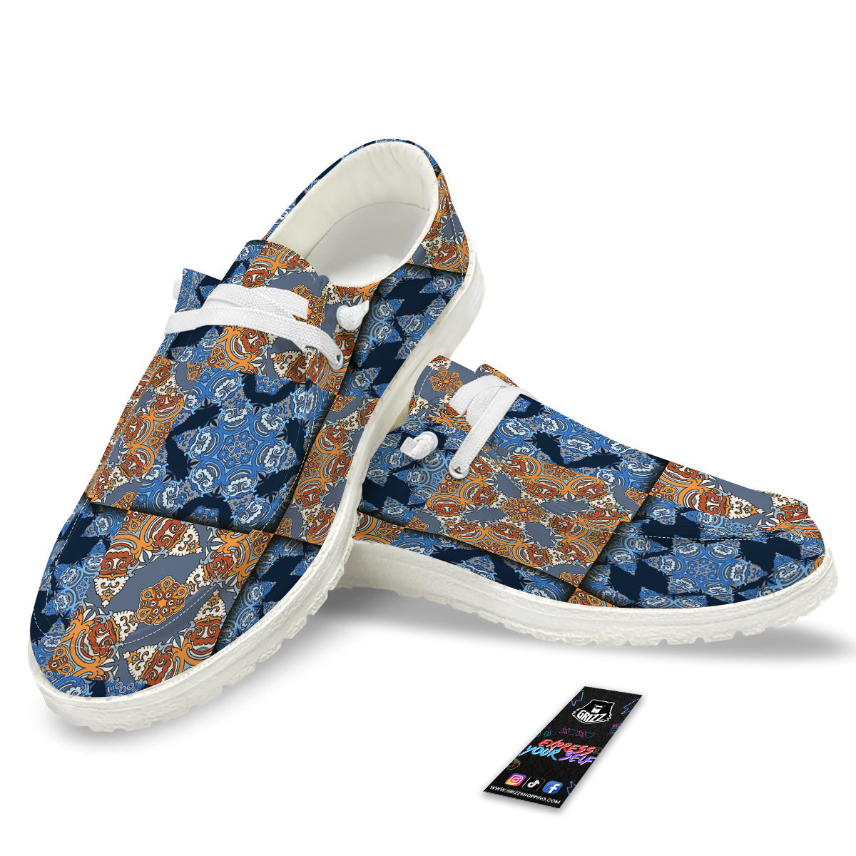 Patchwork Floral Vintage Print Pattern White Loafers-grizzshop