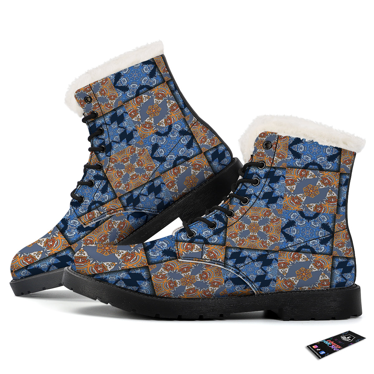 Patchwork Floral Vintage Print Pattern Winter Boots-grizzshop