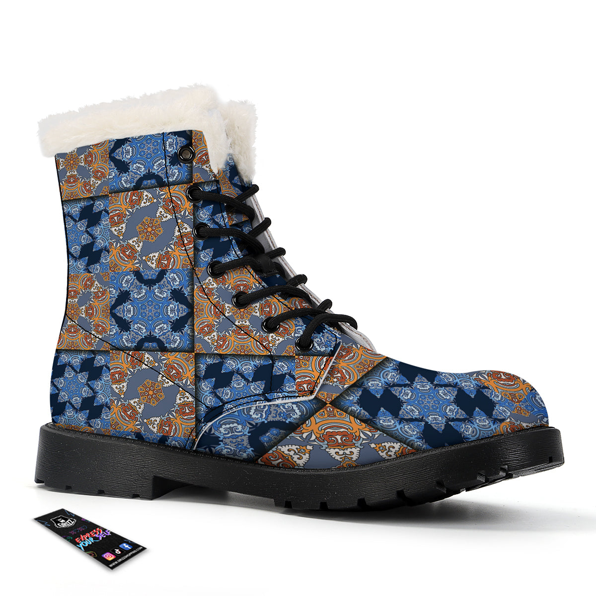 Patchwork Floral Vintage Print Pattern Winter Boots-grizzshop